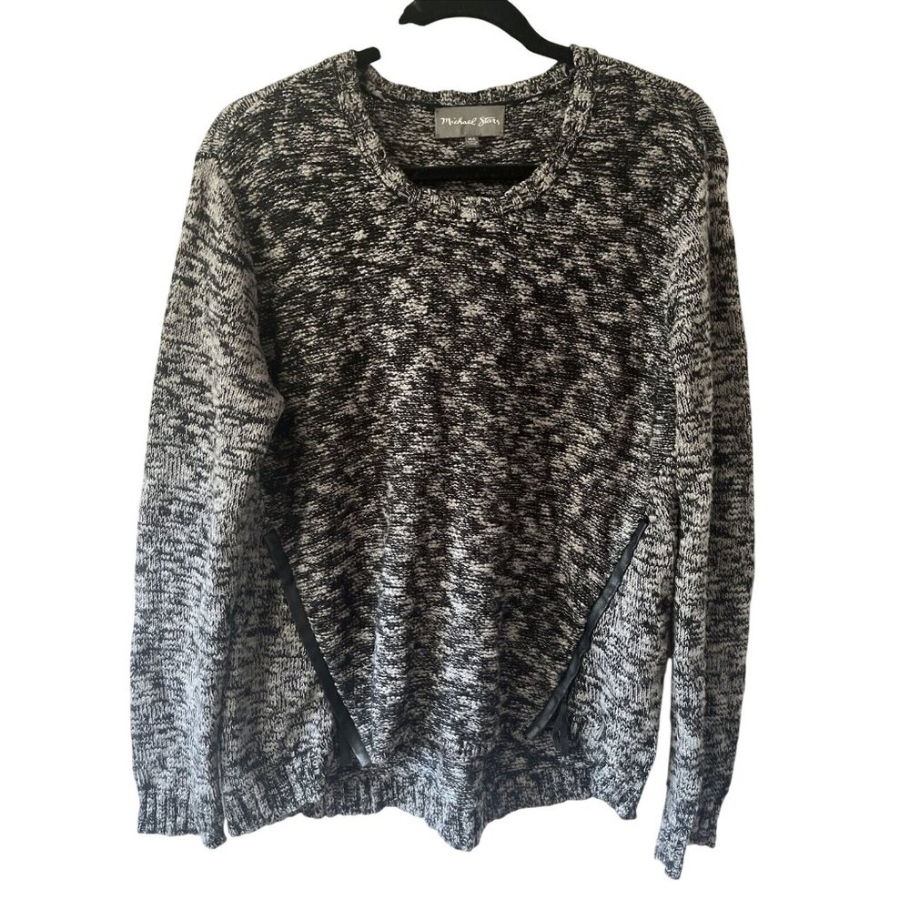 Michael Stars double zipper Knit marbled sweater Womens Sz M/L Black Gray Hi Low